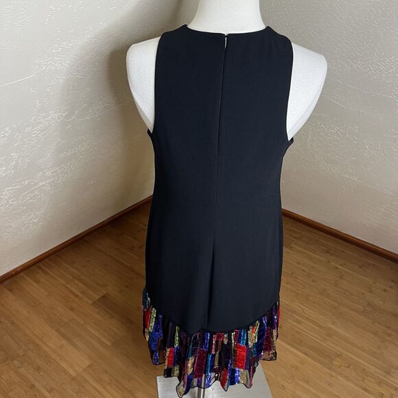 Trina Turk Shift Dress Womens 2 Black Multi Berry Sequin Drop Waist Ruffle Hem - Picture 8 of 9